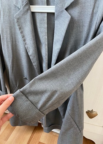 s Beden gri Renk Gri Düğmeli Kadın Blazer Ceket