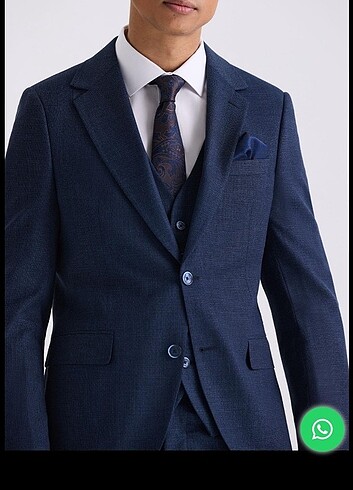 Lacivert Slim Fit Mono Yaka Yelekli Takım Elbise 48 Beden. + Göm
