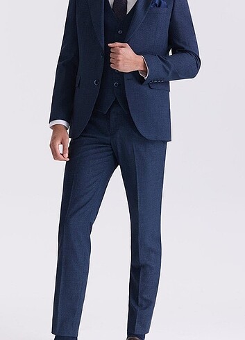 Jameson Lacivert Slim Fit Mono Yaka Yelekli Takım Elbise 48 Beden. + Göm
