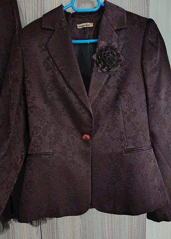 38 Beden Kahverengi Vintage Kadın Ceket Etek Takım