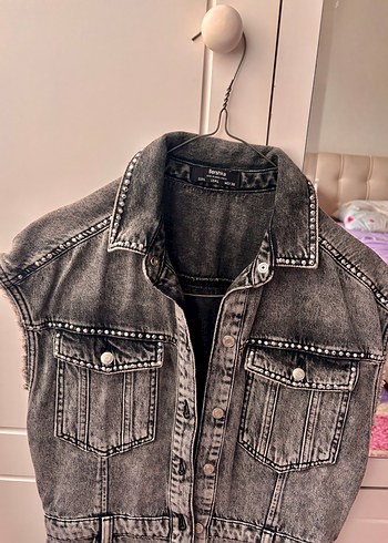 Düğmeli Gri Denim Kolsuz Tulum - Görsel 2