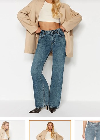 40 Beden mavi Renk Milla Wide Leg Jean