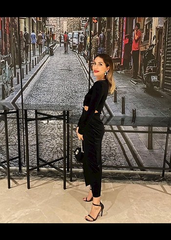 xs Beden siyah Renk Siyah kadife V Yaka Uzun Elbise