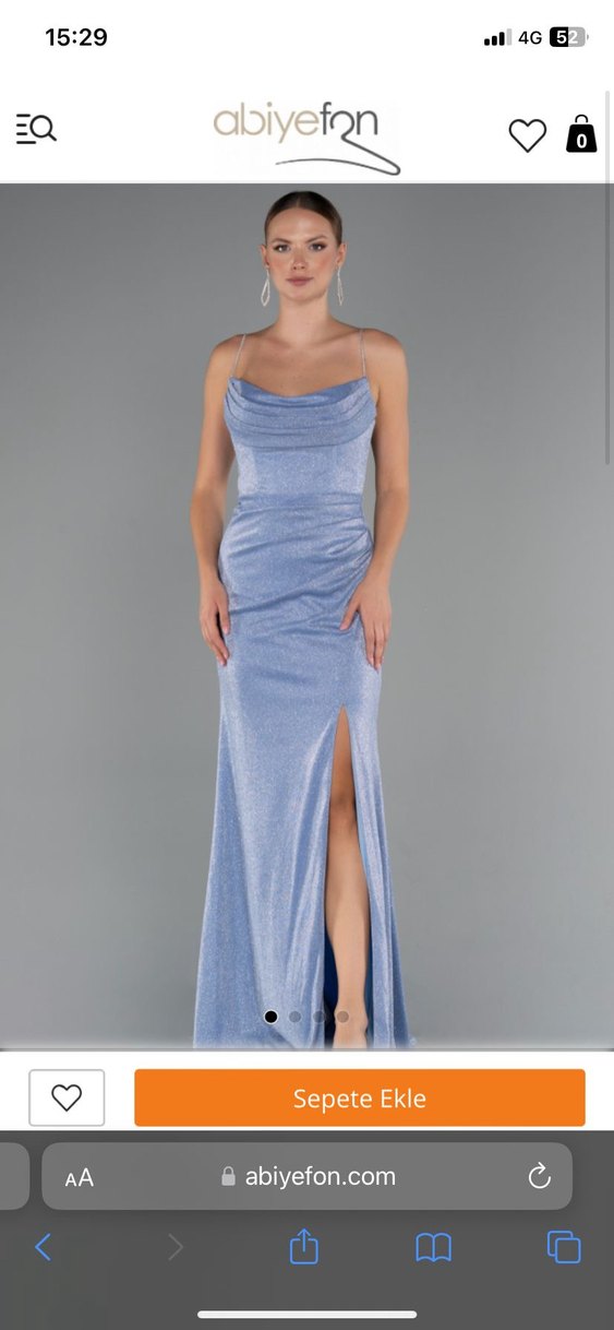 Mavi Parlak Uzun Drapeli abiye sadece bir gün giydim - Görsel 2