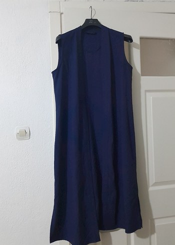 Lacivert Uzun Keten Kadın Yelek - Görsel 2