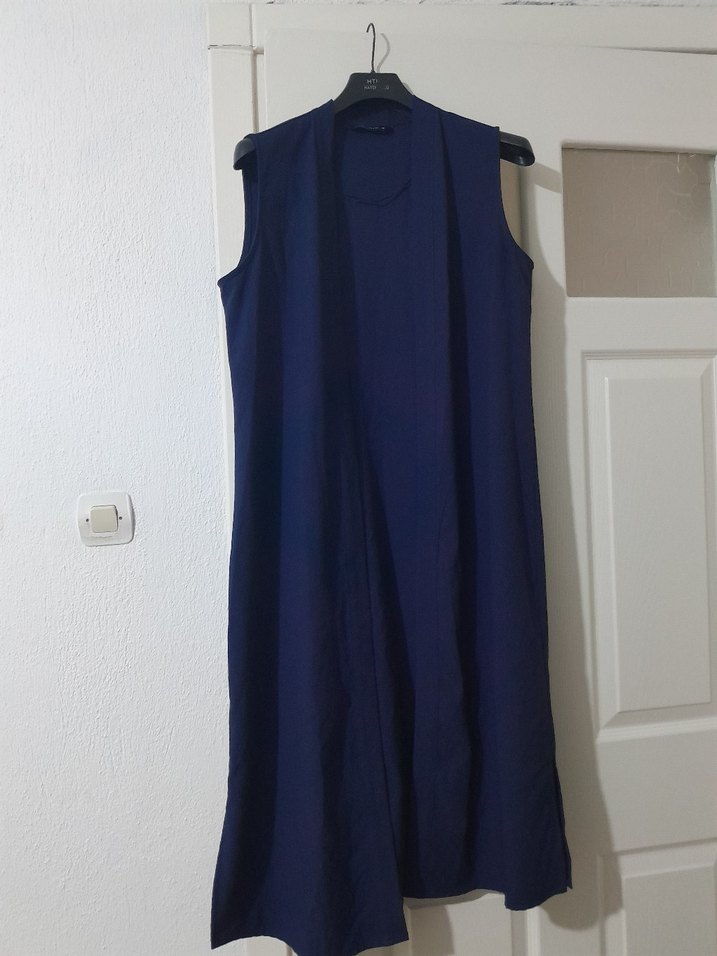 Lacivert Uzun Keten Kadın Yelek - Görsel 2