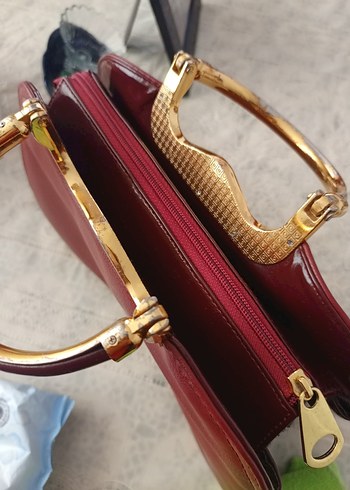 Bordo Parlak Deri Vintage Kadın Çantası - Görsel 2