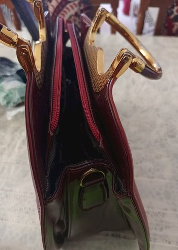 Bordo Parlak Deri Vintage Kadın Çantası - Görsel 6