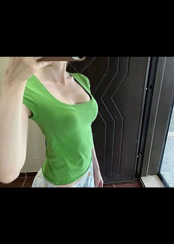 y2k Yeşil Kare Yaka bluz - Görsel 3