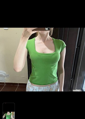 y2k Yeşil Kare Yaka bluz - Görsel 2