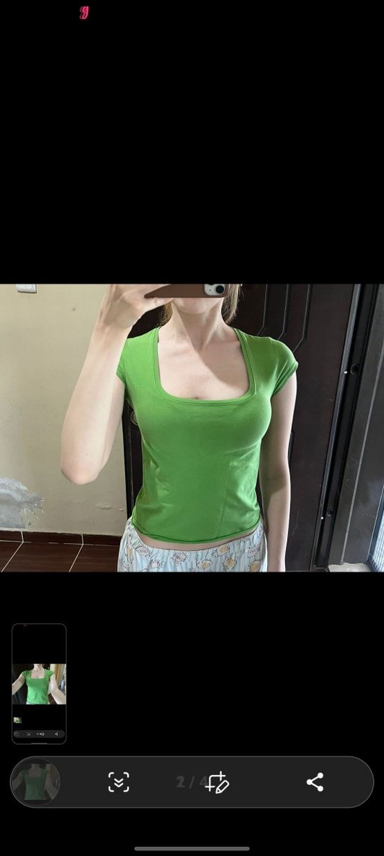 y2k Yeşil Kare Yaka bluz - Görsel 2