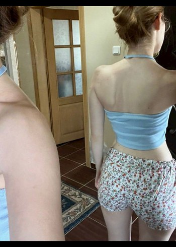 Mavi Askılı Straplez Crop Top - Görsel 2