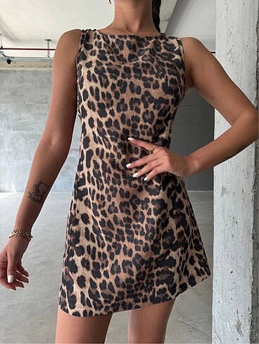 s Beden Leopar elbise