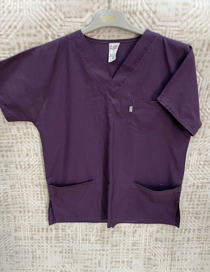 Kadın Mor Düğmeli Kısa Kollu Hemşire Takımı - Görsel 2