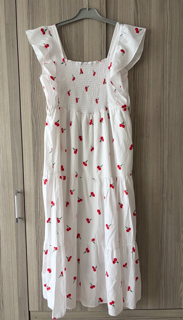 Askılı Beyaz Uzun Nakışlı Elbise - Görsel 3