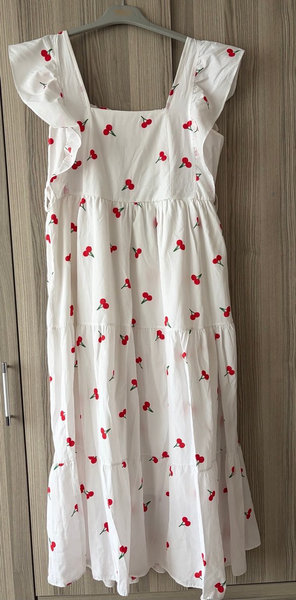 Askılı Beyaz Uzun Nakışlı Elbise - Görsel 2