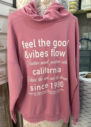 Pembe Kapüşonlu Kadın Sweatshirt - Görsel 2