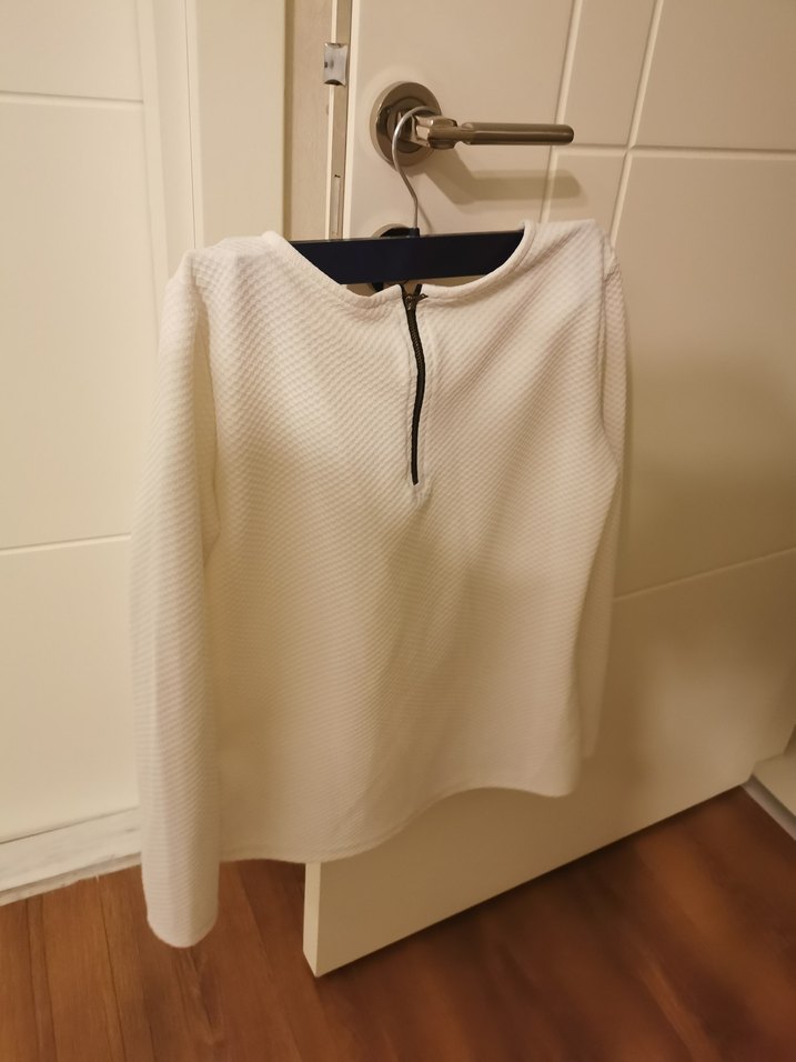 Beyaz Uzun Kollu petek dokulu şık Midi Kadın bluz - Görsel 2