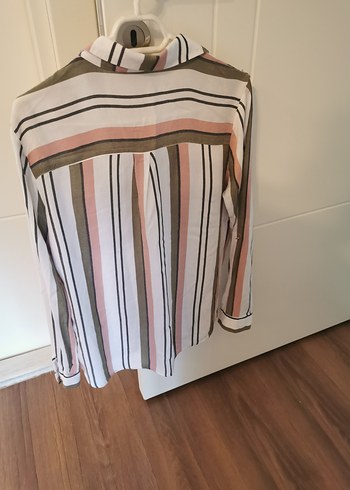LC Waikiki Bej Çizgili Düğmeli Uzun Kollu Kadın Gömlek