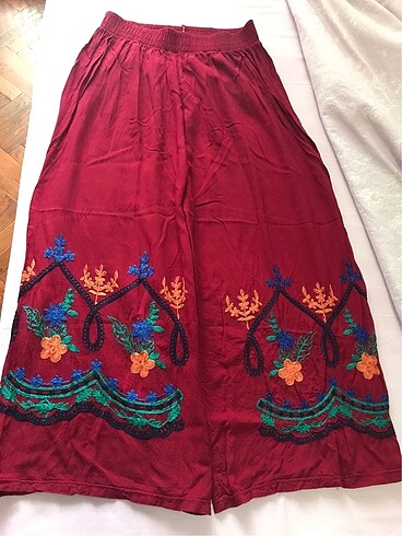 Bordo etnik desenli pantolon