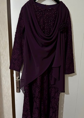 Drapeli Mor Uzun Kollu Kadın Abiye Elbise - Görsel 4