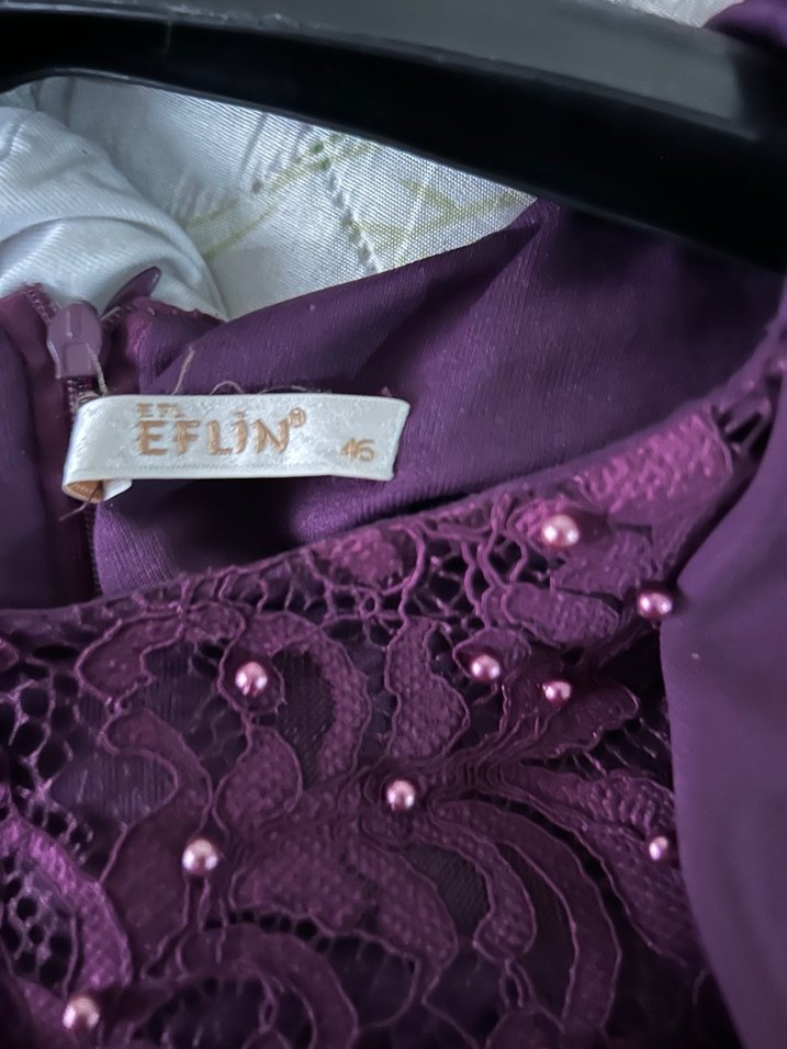 Drapeli Mor Uzun Kollu Kadın Abiye Elbise - Görsel 5