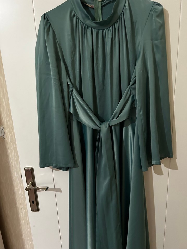 Nakışlı Turkuaz elbise - Görsel 5