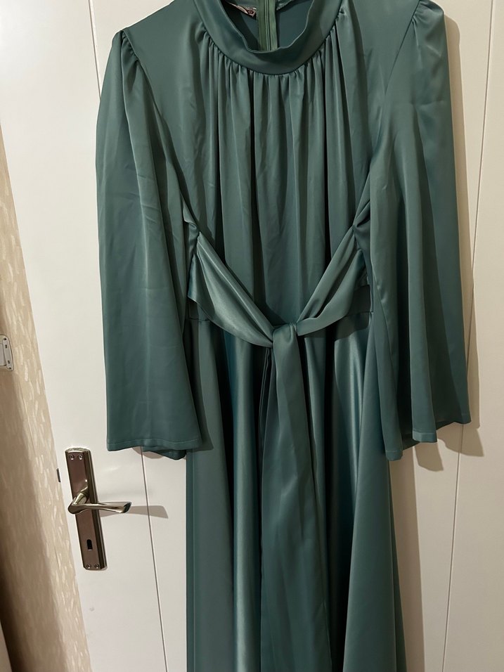 Nakışlı Turkuaz elbise - Görsel 3