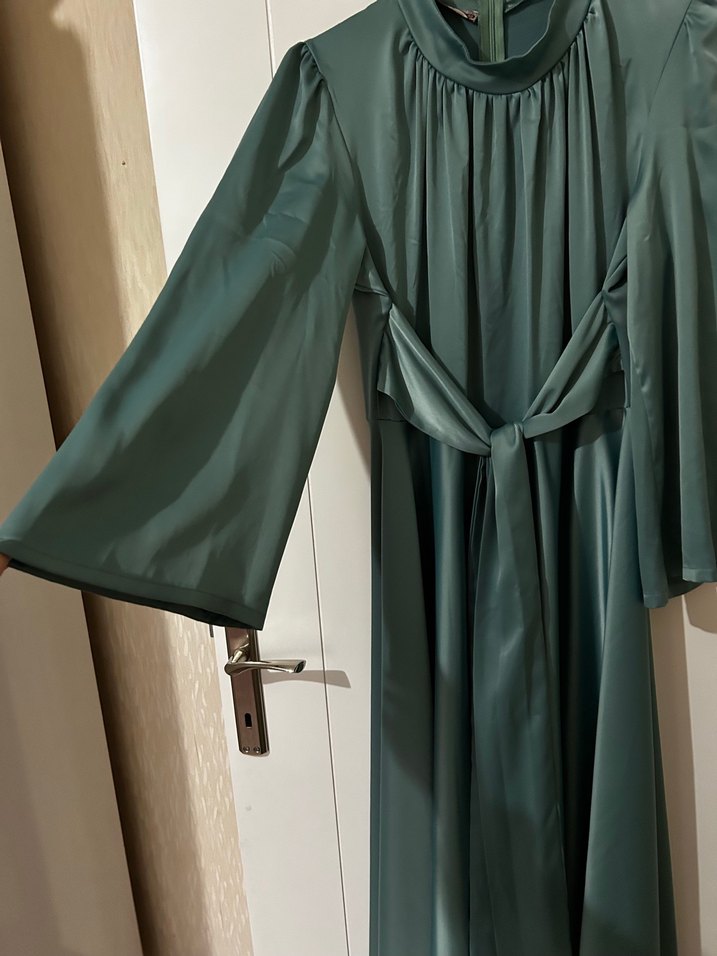 Nakışlı Turkuaz elbise - Görsel 2