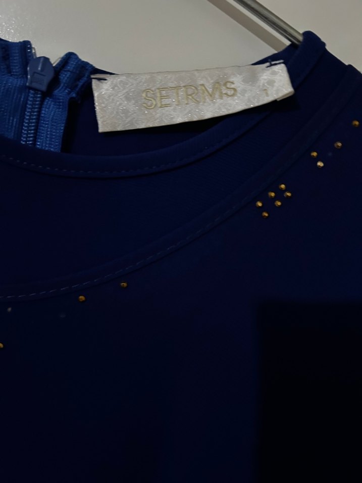 Mavi İşlemeli Uzun Kadın Elbise - Görsel 5