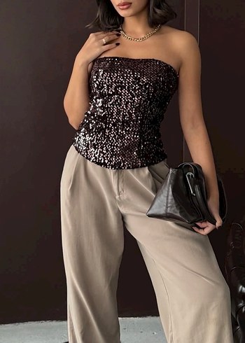 Parlak Payetli Straplez Bustiyer - Görsel 2