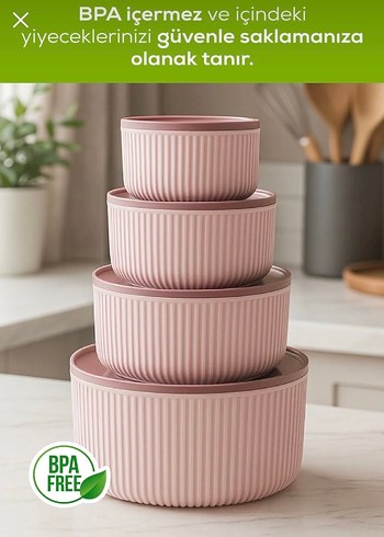 4'lü Pembe Pastel Saklama Kabı Seti - Görsel 2