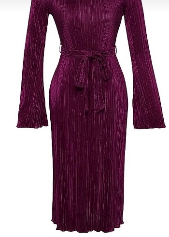 Parlak Mor Pilili Uzun Kollu Kadın Elbise - Görsel 7