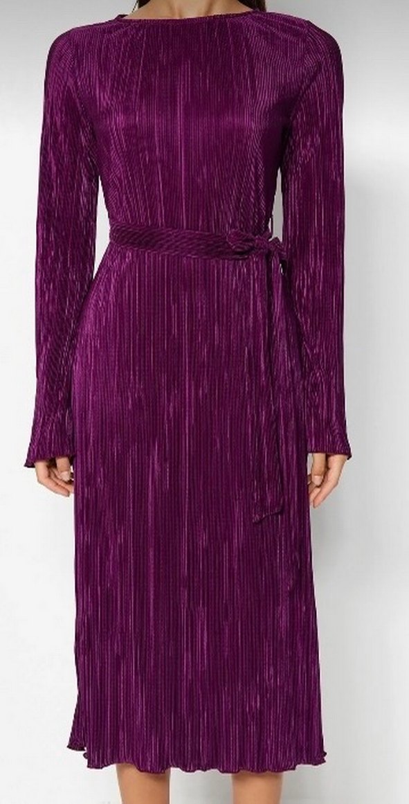 Parlak Mor Pilili Uzun Kollu Kadın Elbise - Görsel 4