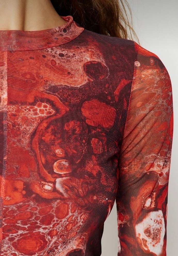 Bordo Bağlama Desenli Uzun Kollu Elbise - Görsel 5