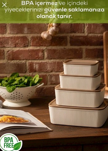 Bej 4'lü Saklama Kabı Seti - Görsel 2