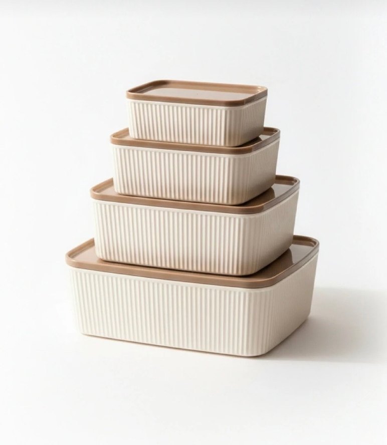Bej 4'lü Saklama Kabı Seti - Görsel 3