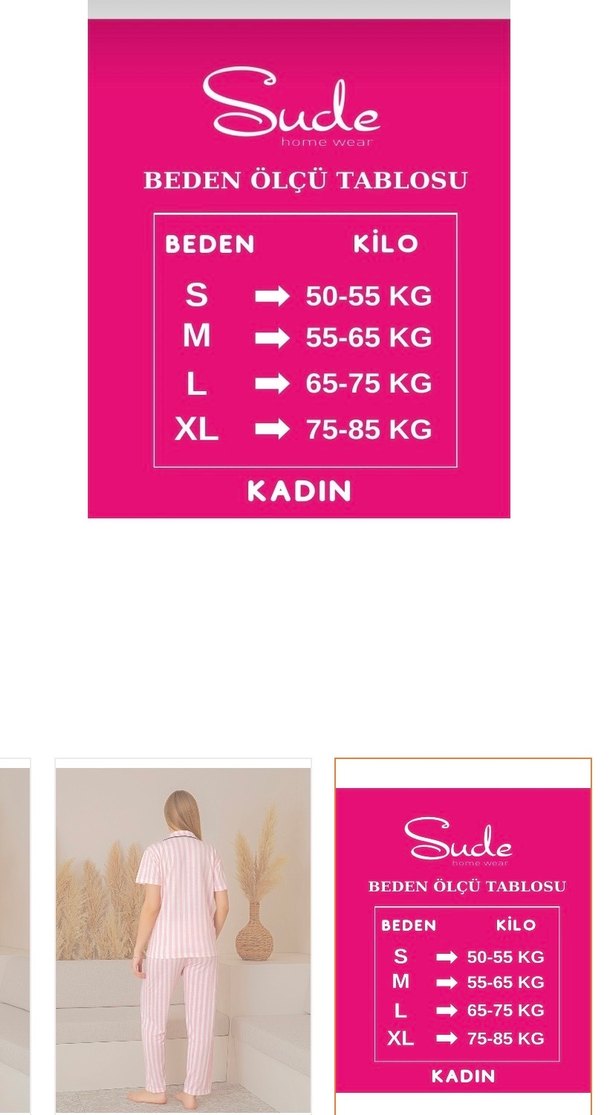 Pembe Çizgili Kısa Kollu Kadın Pijama Takımı - Görsel 4