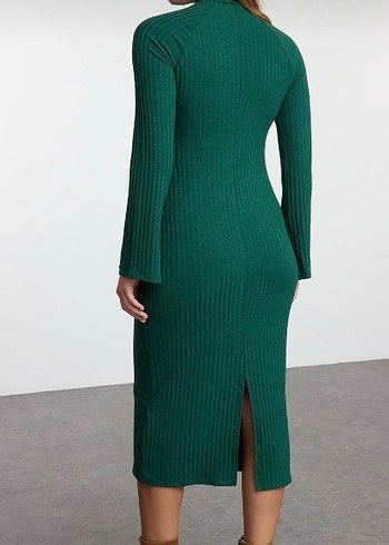 Yeşil Uzun Kollu Triko Kadın Elbise - Görsel 5