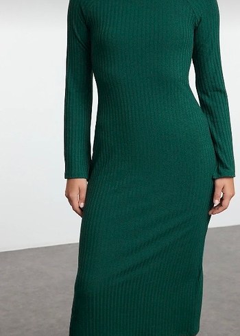 Yeşil Uzun Kollu Triko Kadın Elbise - Görsel 3