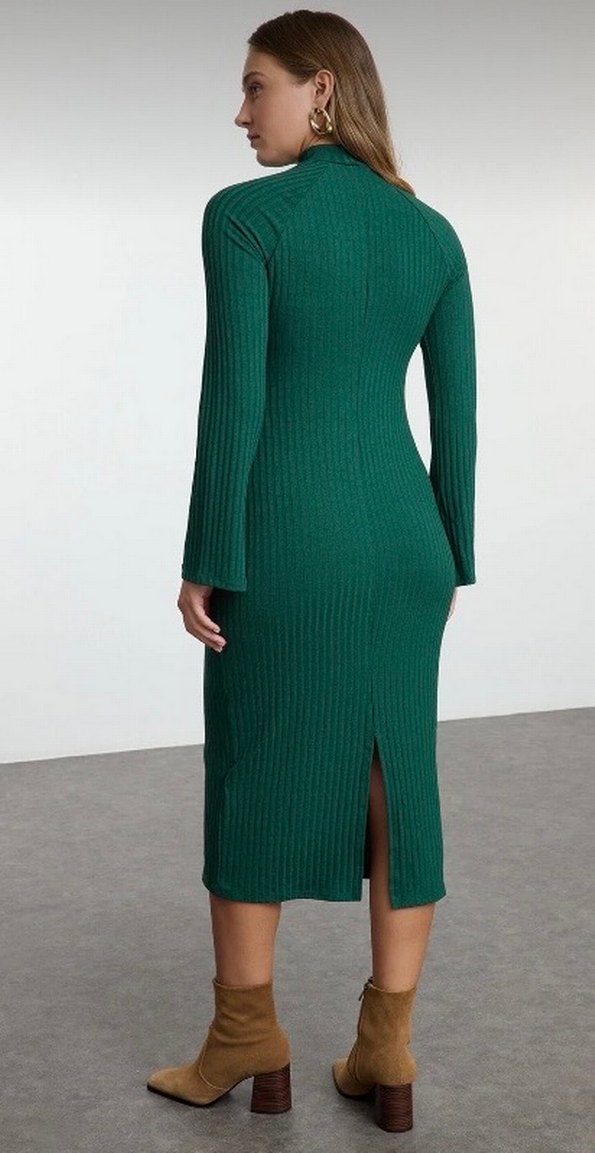 Yeşil Uzun Kollu Triko Kadın Elbise - Görsel 5