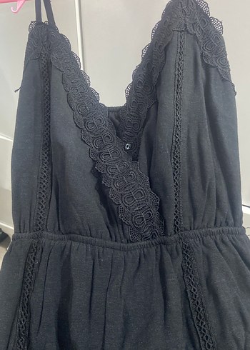 Dantel Detaylı Siyah V Yaka Kadın Tulum - Görsel 3