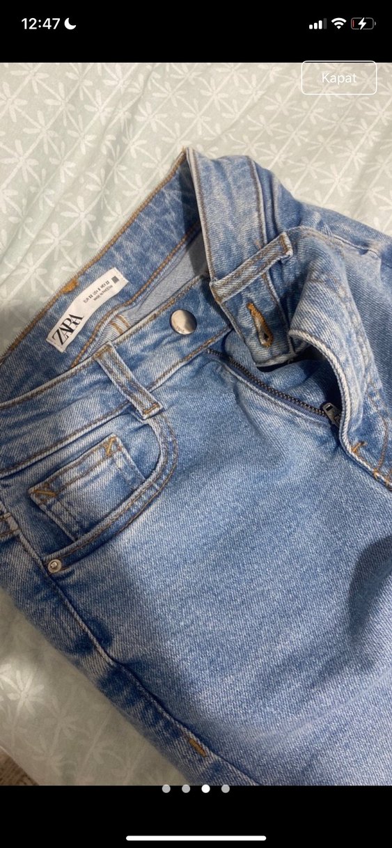 Zara Düğmeli Mavi Midi Denim Kadın Jean - Görsel 3