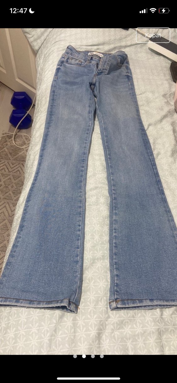 Zara Düğmeli Mavi Midi Denim Kadın Jean - Görsel 2
