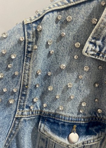 Gri Düğmeli Uzun Kollu Kot Ceket - Görsel 4