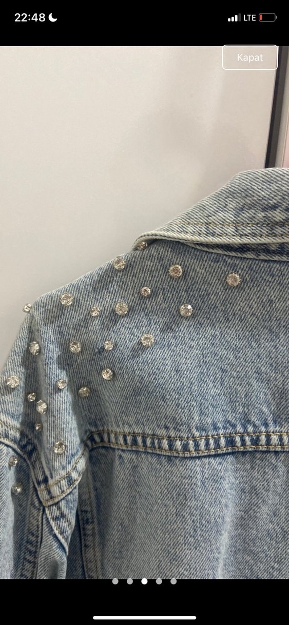 Gri Düğmeli Uzun Kollu Kot Ceket - Görsel 3