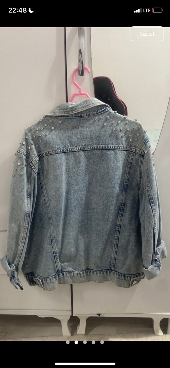 Gri Düğmeli Uzun Kollu Kot Ceket - Görsel 2