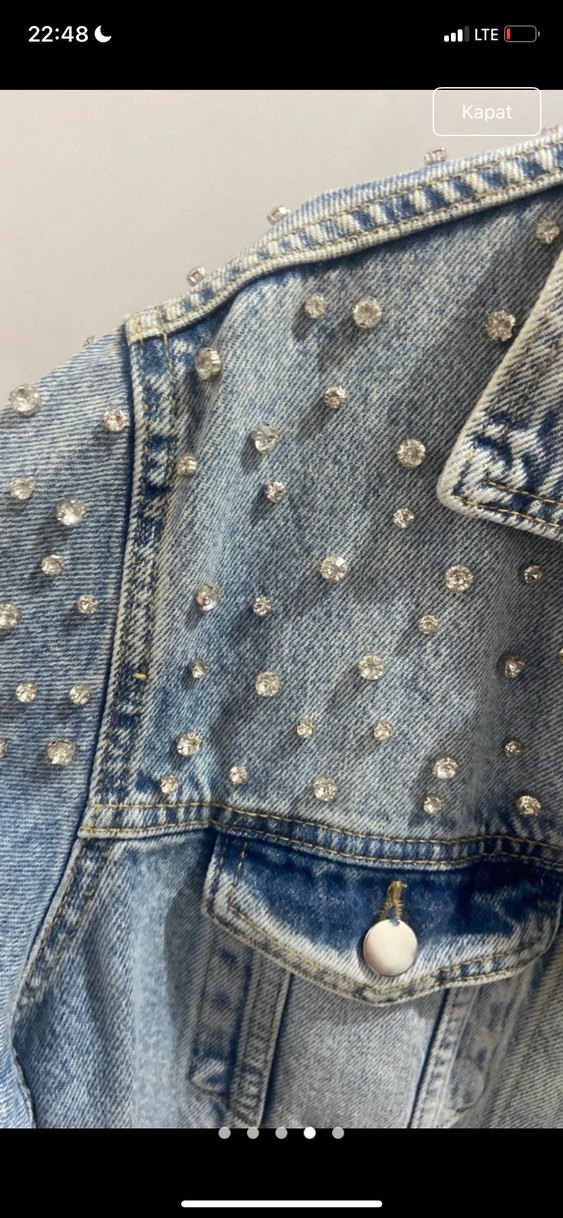 Gri Düğmeli Uzun Kollu Kot Ceket - Görsel 4