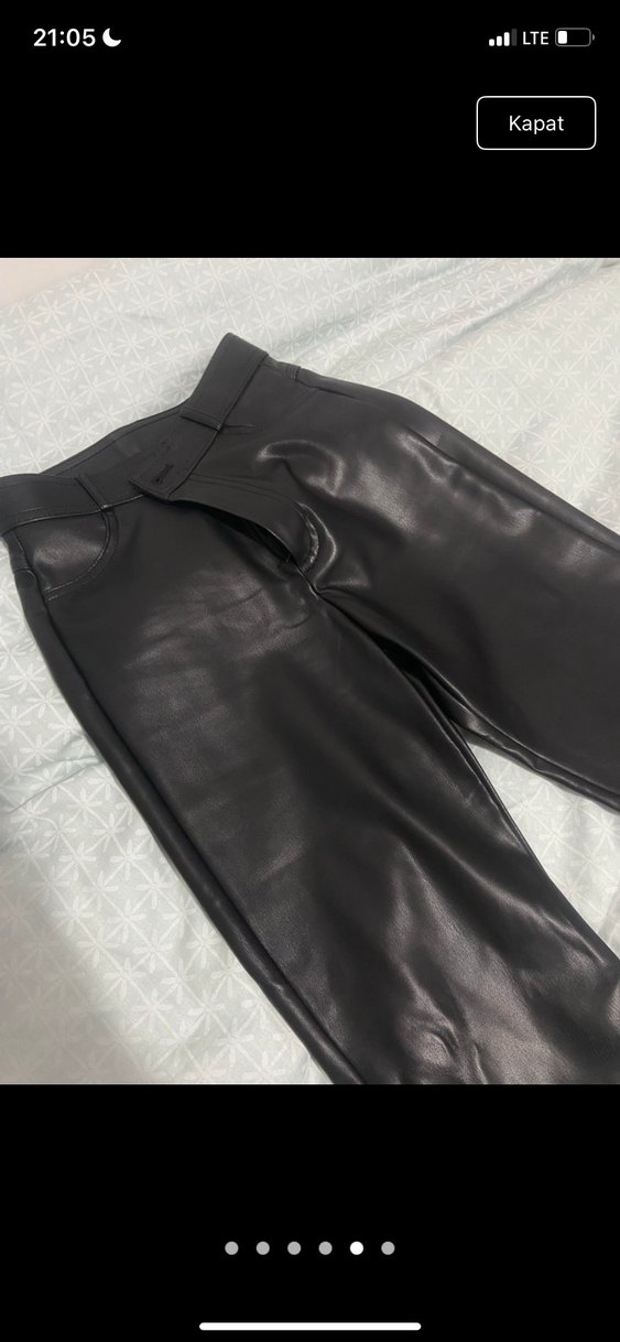 Siyah Deri Kadın STRADİVARİUS  Pantolon - Görsel 5