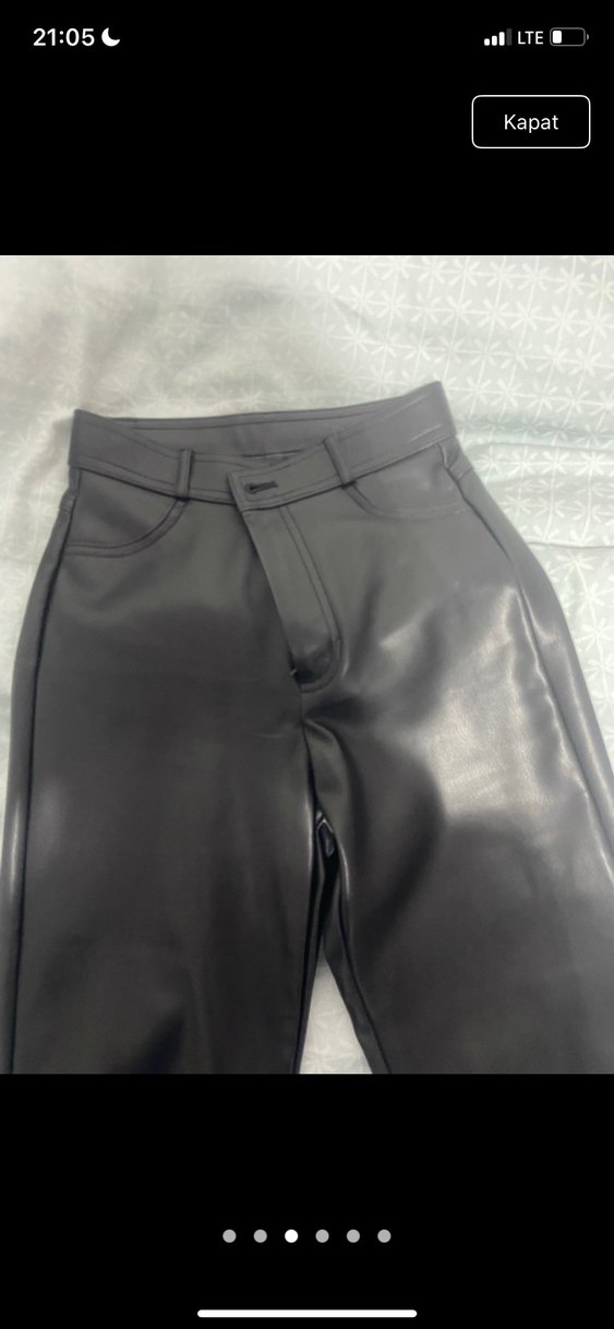 Siyah Deri Kadın STRADİVARİUS  Pantolon - Görsel 3